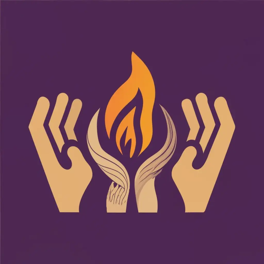 a fireplace harnessing and igniting fire within people being held up by two hands symbolising a human touch. Make the image in form of a logo