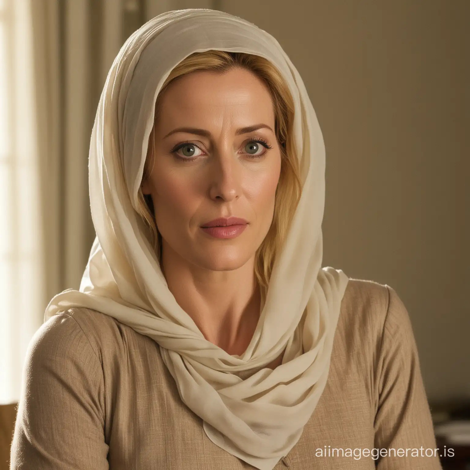 Gillian Anderson had been kidnapped by an old Muslim religious fanatic man , who decide to hypnotized Gillian to turn her into Jamilah  his loyal faithful heavily pregnant and obese Muslim wife
