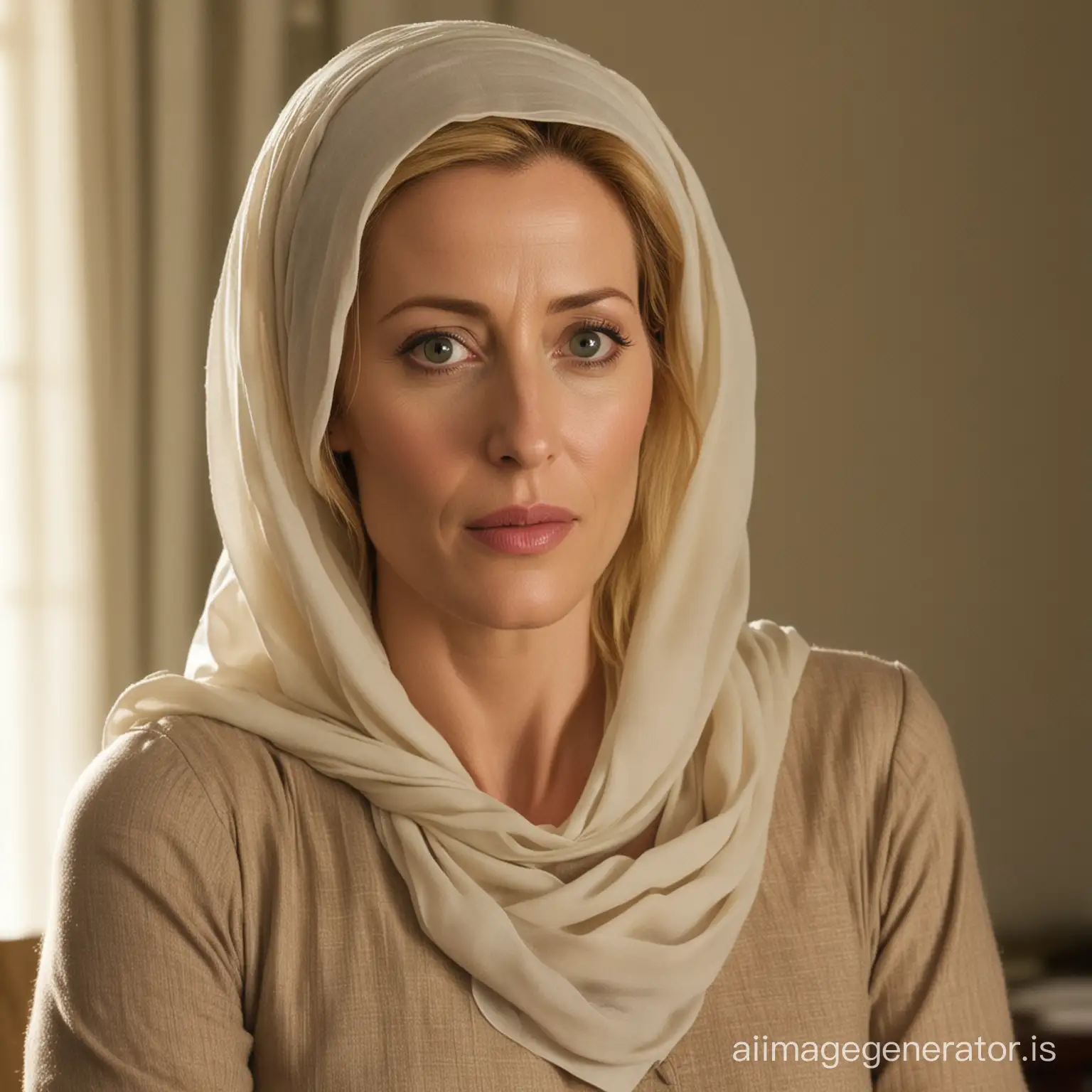 Gillian Anderson had been kidnapped by an old muslim religious fanatic man , who decide to hypnotized Gillian to turn her into Jamilah  his loyal faithful heavily pregnant and obese muslim wife
