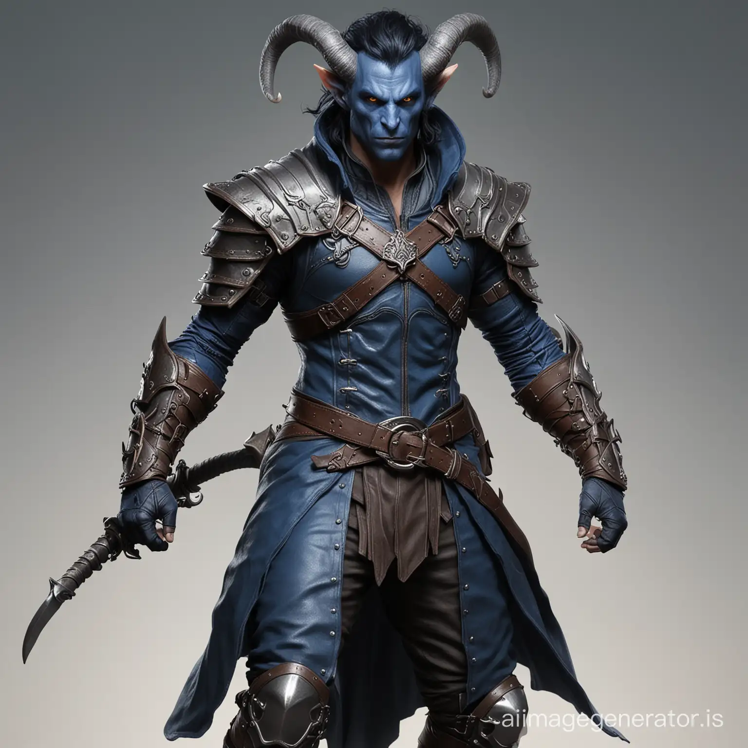 Male-Tiefling-Thief-in-Strong-Blue-Leather-Armor-with-Amber-Eyes