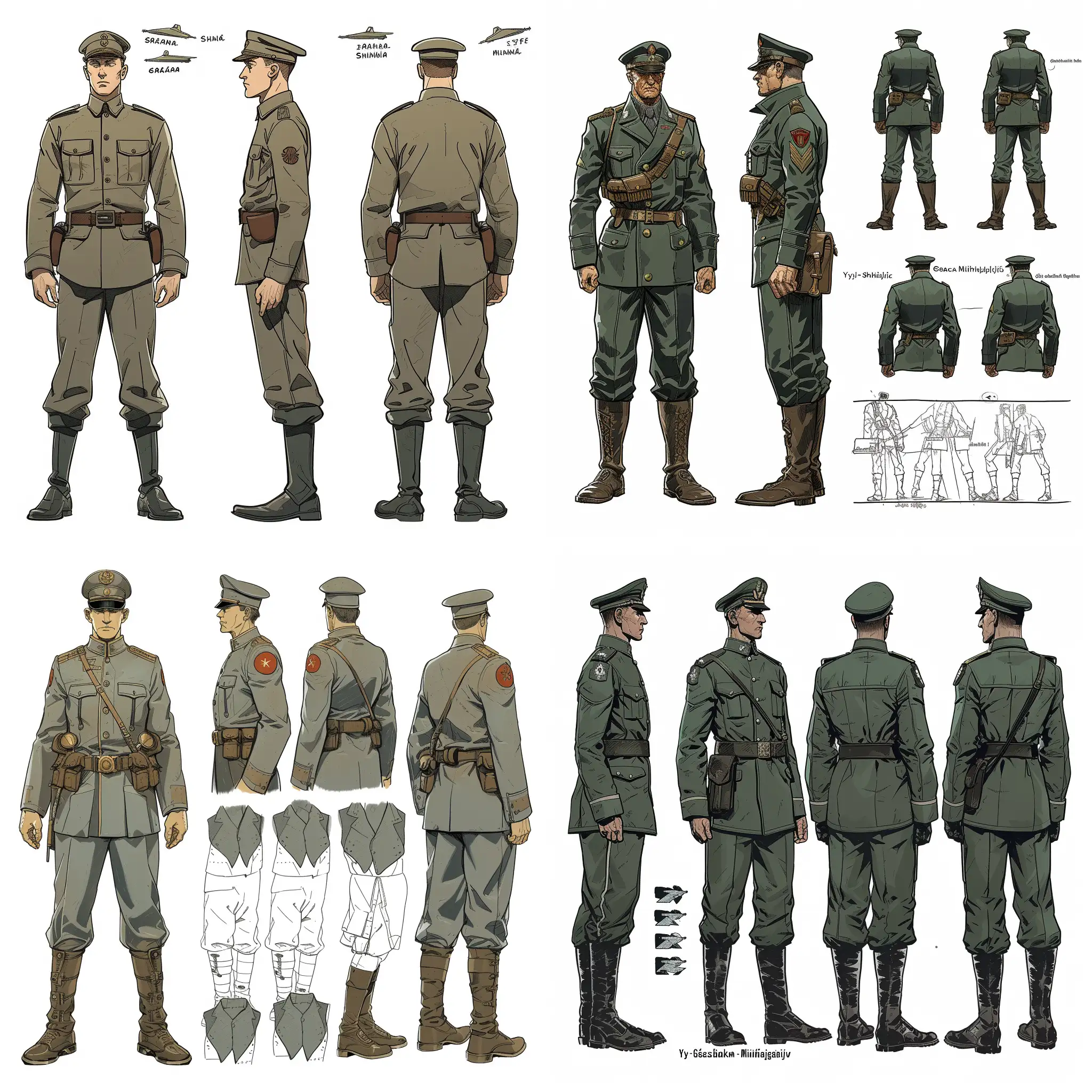 General Graža Mihajlilović, ww2 uniform, character design, concept design sheet, white background, style of yoji shinkawa