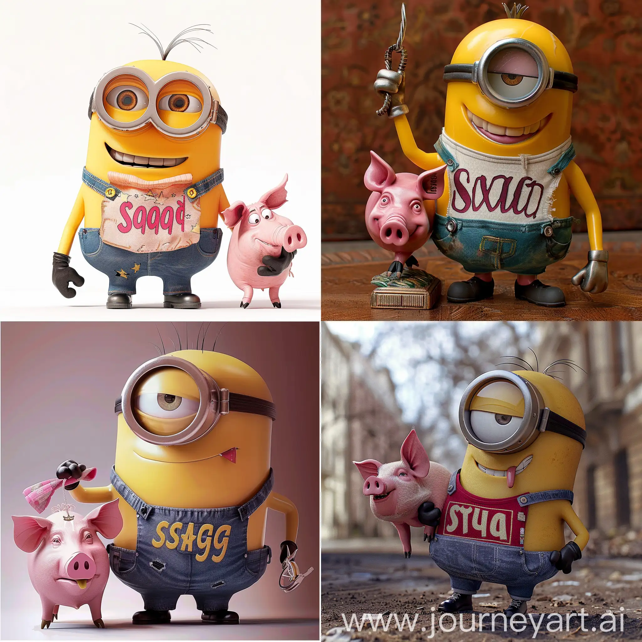 Buffed-Minion-with-Swag-Shirt-Holding-Pig