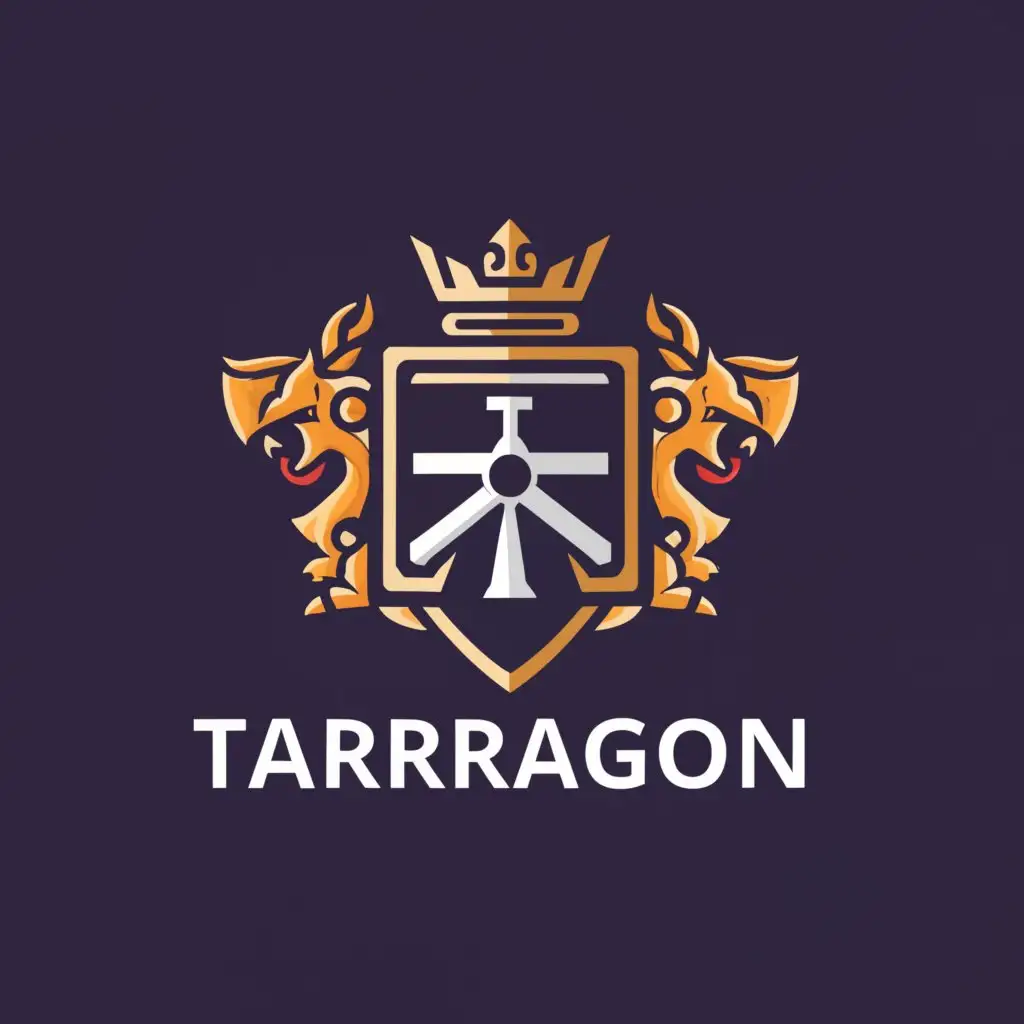 a logo design,with the text "Tarragon", main symbol:Game, shield, knight, dragon, warrior,Moderate,be used in Entertainment industry,clear background