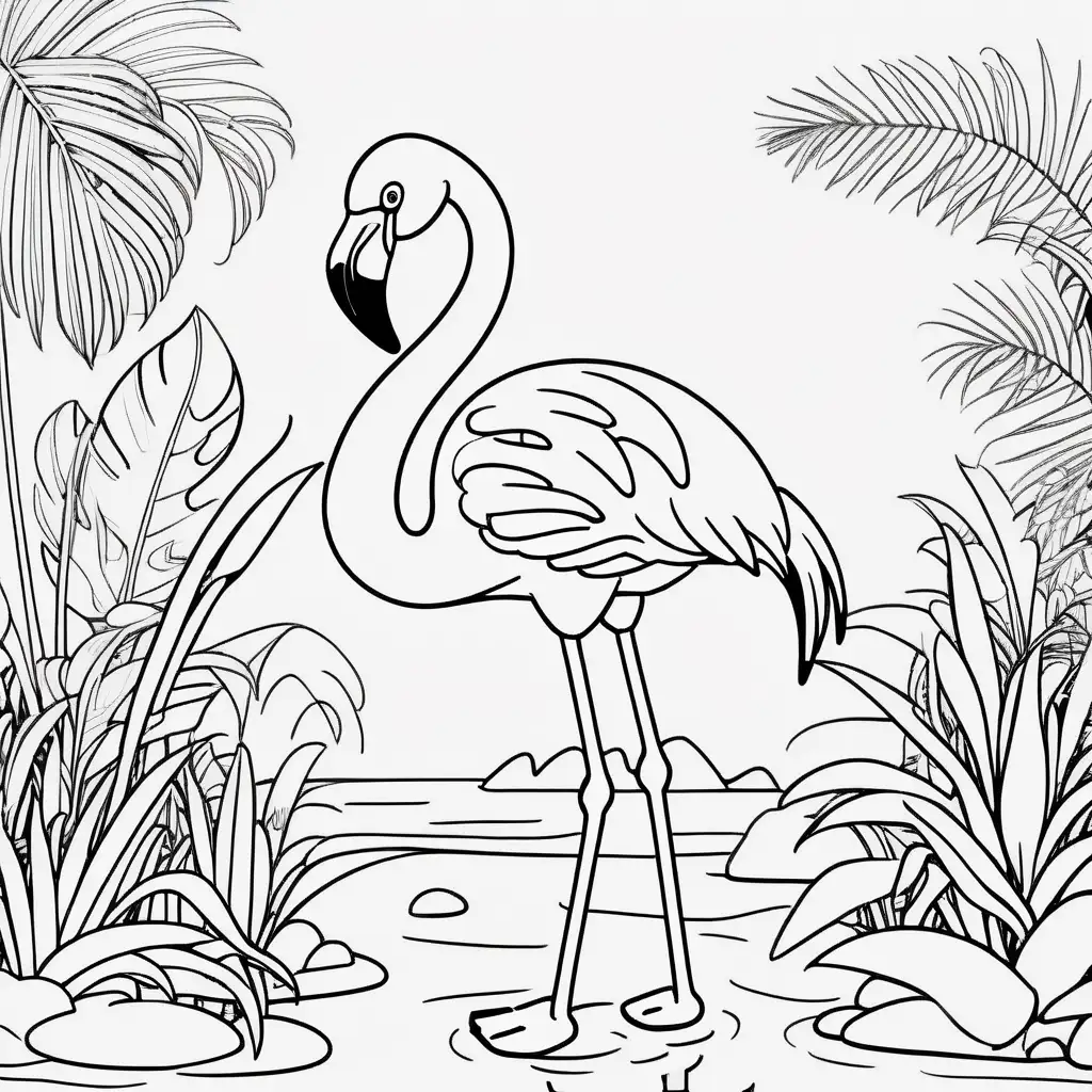 Cute Flamingo Coloring Page for Kids Simple and Fun Cartoon Style | MUSE AI