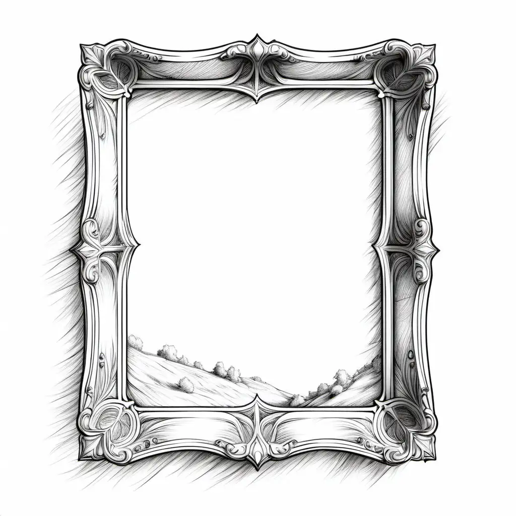 Create a hand sketch of a small frame inside a large frame.

All the drawing should fit in the image.
No colors. White background. No shades. Background : FFFFFF