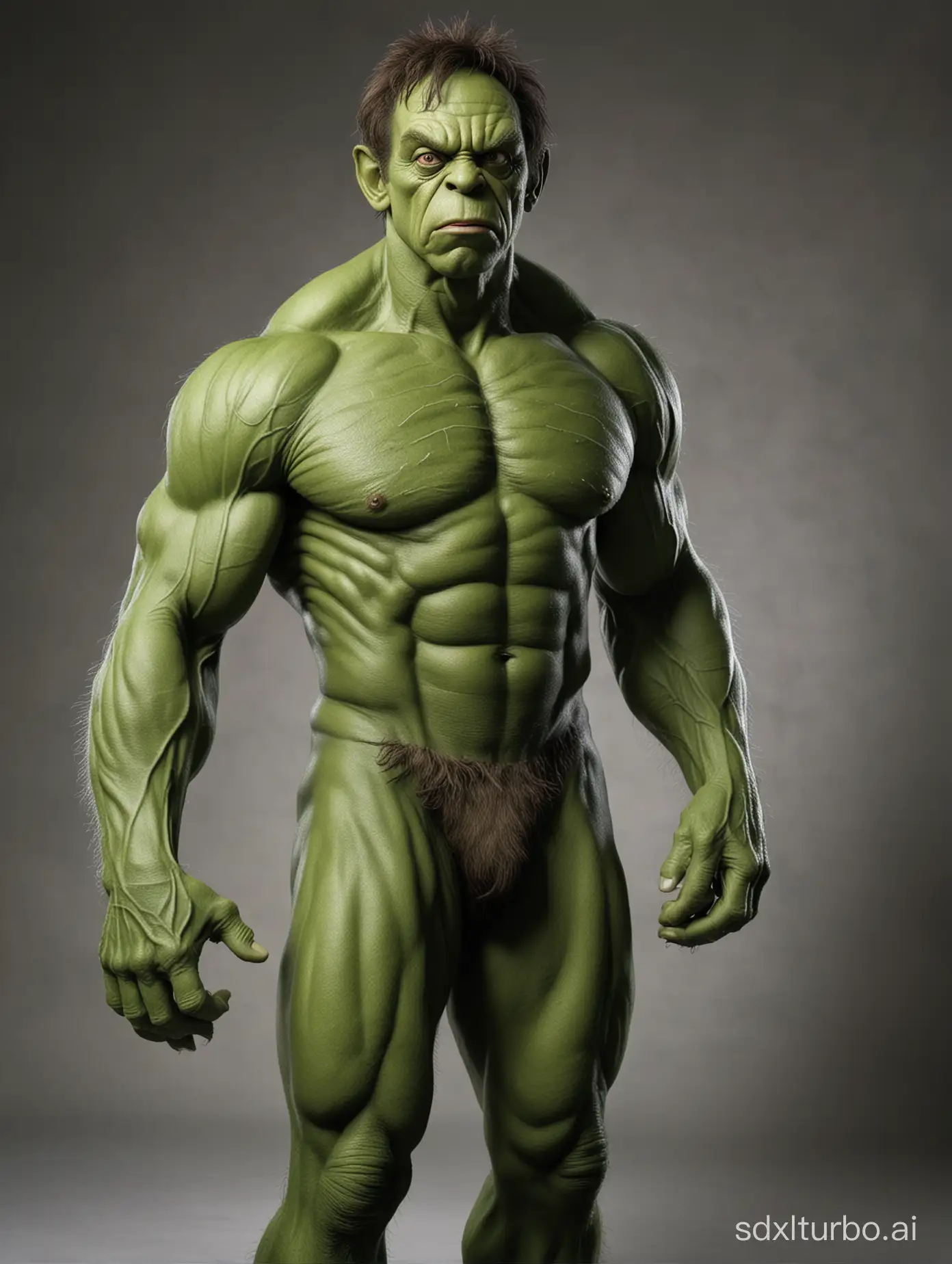 Actor Don Knotts Mr Furley as the Incredible Hulk
Full body portrait shot Extremely photo realistic high resolution imaging.