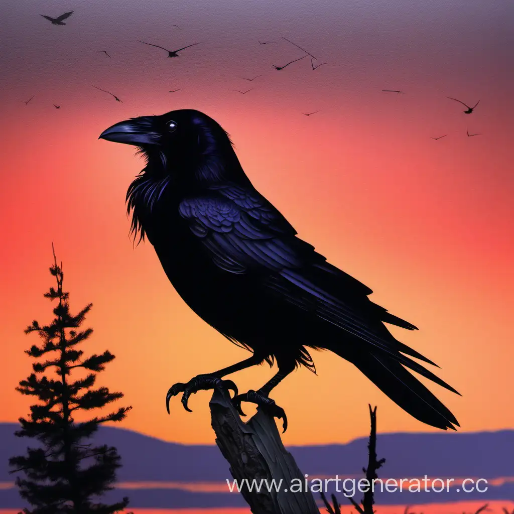 Majestic-Raven-Silhouetted-Against-a-Stunning-Sunset-Sky