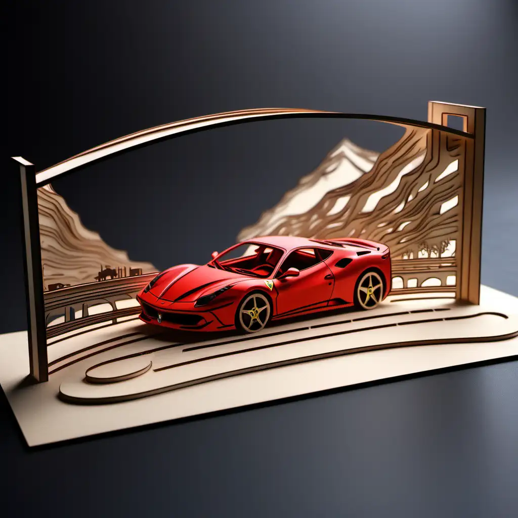 Ferrari Laser Cut Multilayer Design on Scenic Road