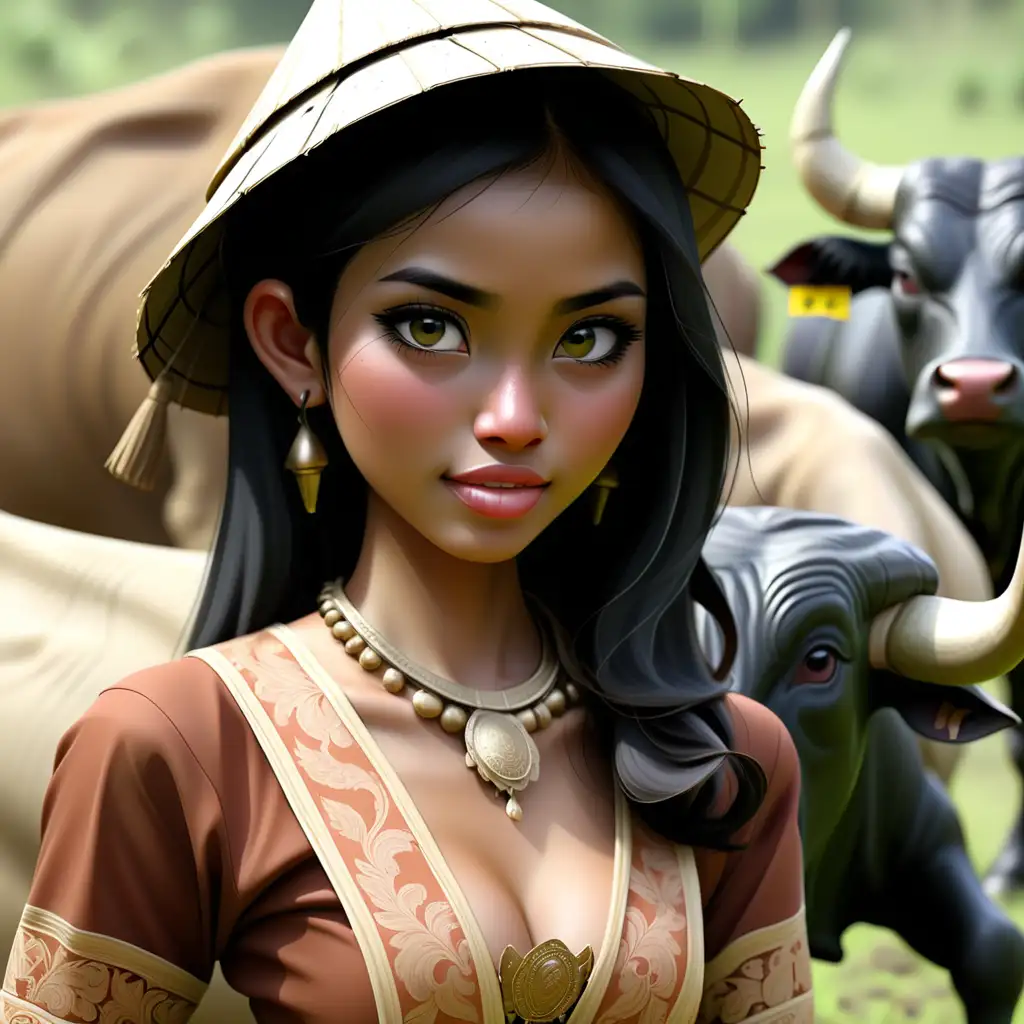 Beautiful Indonesian girl, bull run