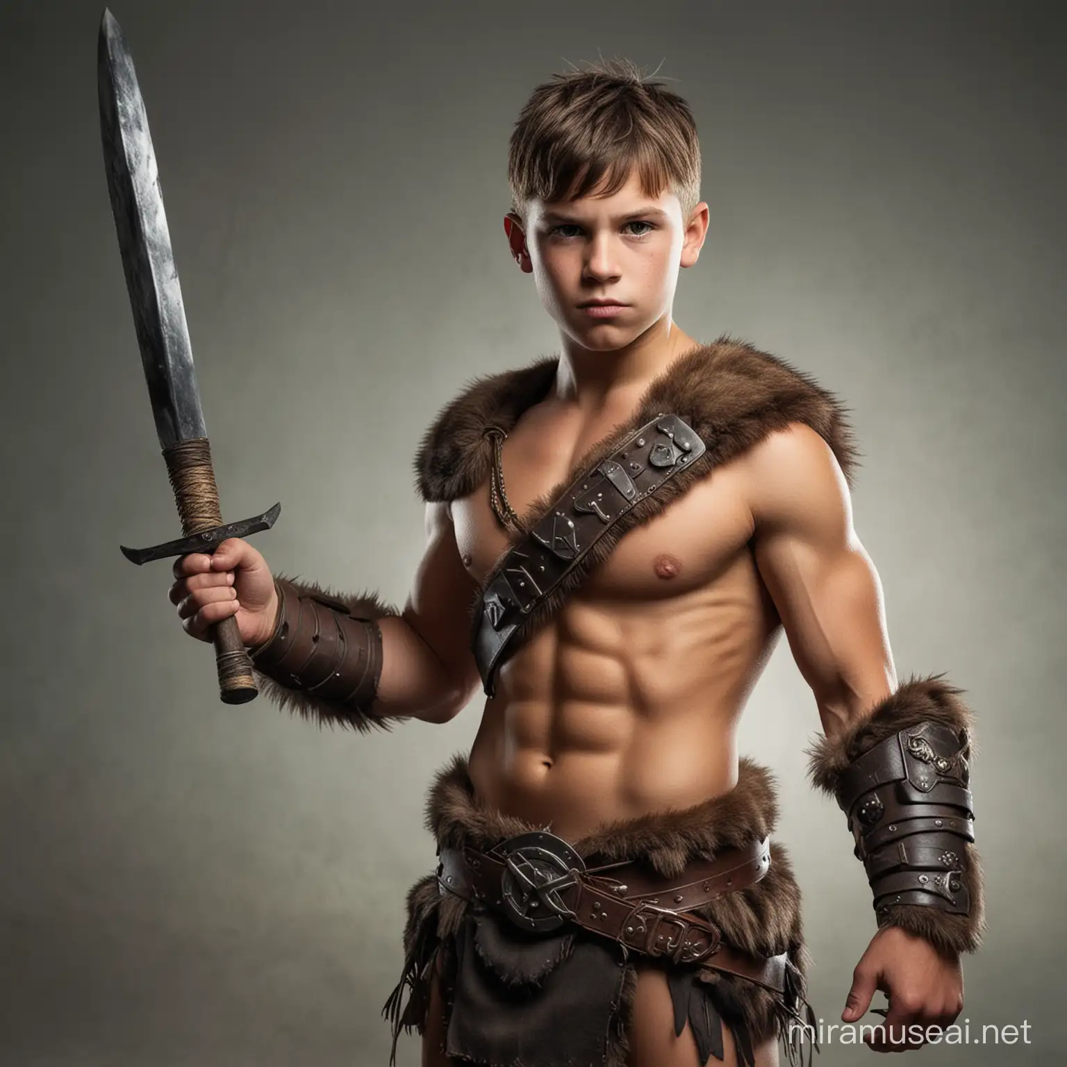 Adventurous Young Boy in Fantasy Barbarian Attire