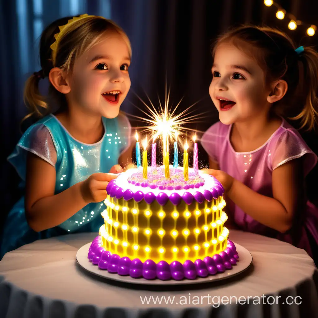 Glowing-Birthday-Celebration-Children-in-Bright-Costumes-and-Twinkling-Lights