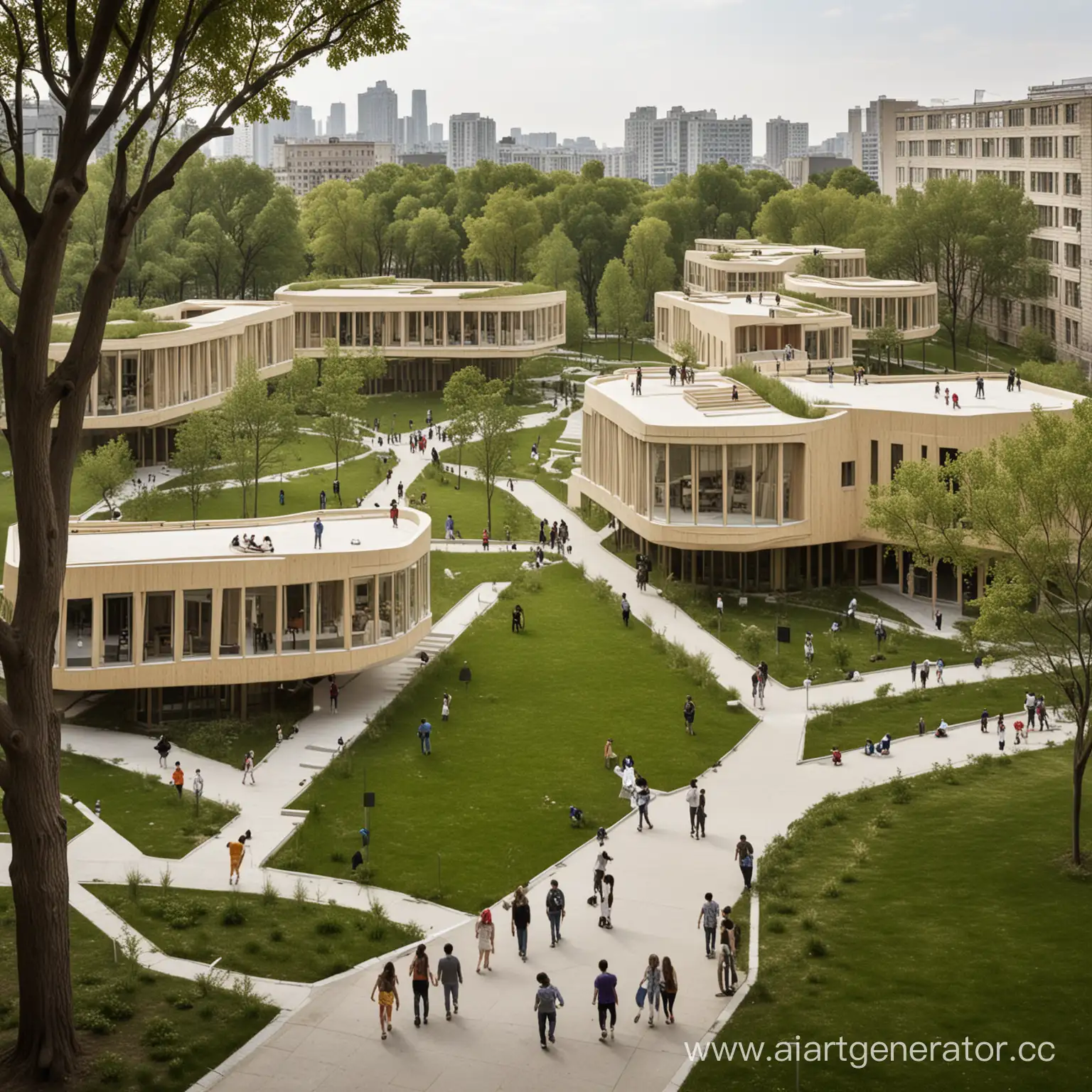 Urban-School-with-Unique-Architecture-and-Lush-Park-Surroundings