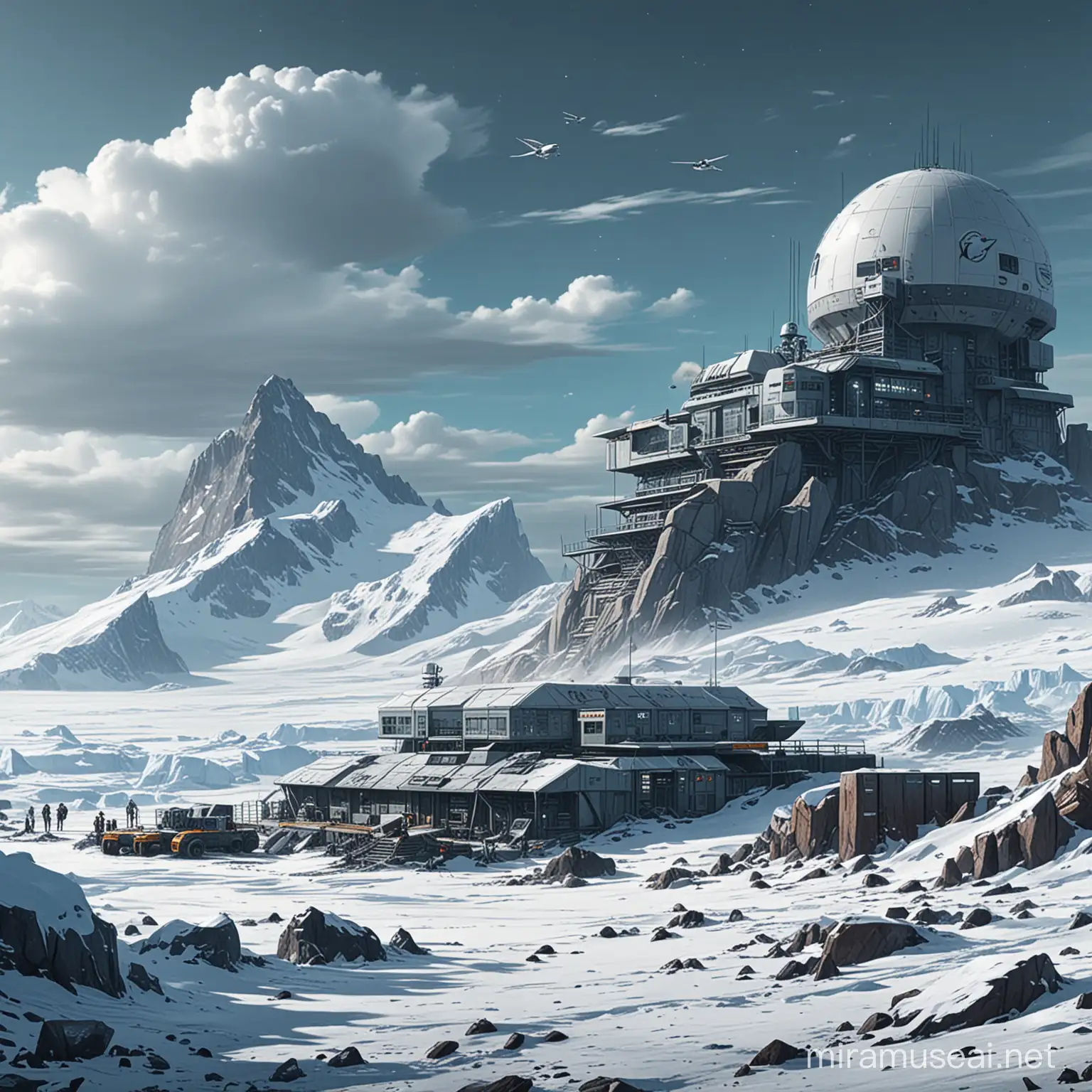 sci fi dystopia antarctic station comics style