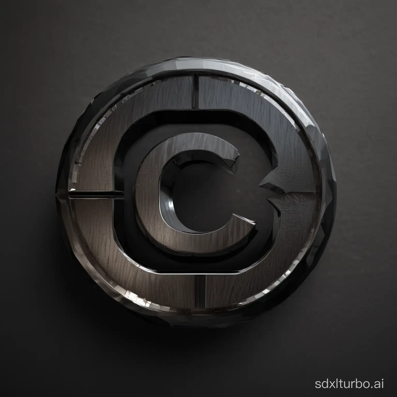 logo related to cryptocurrency, one Letter C which is cut, black gloss