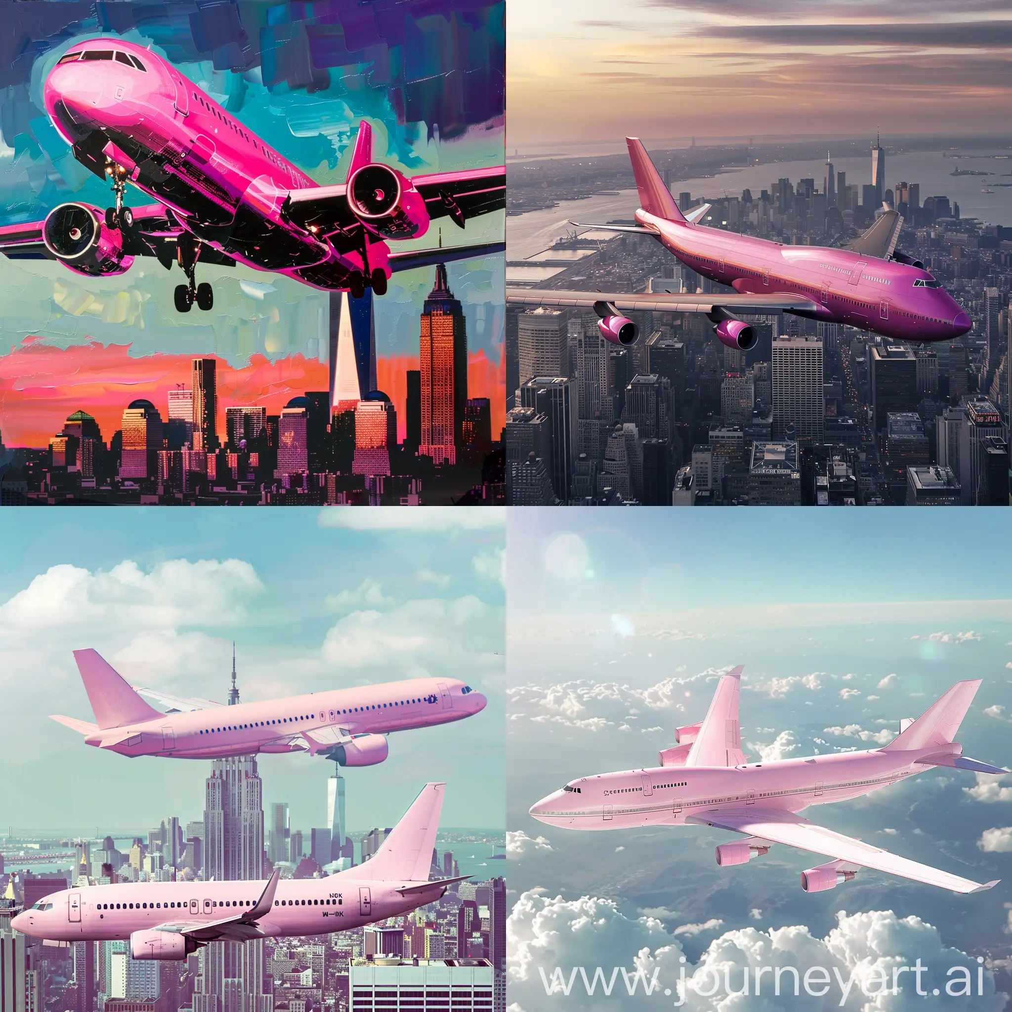 большой розовый самолёт в Нью Йорк