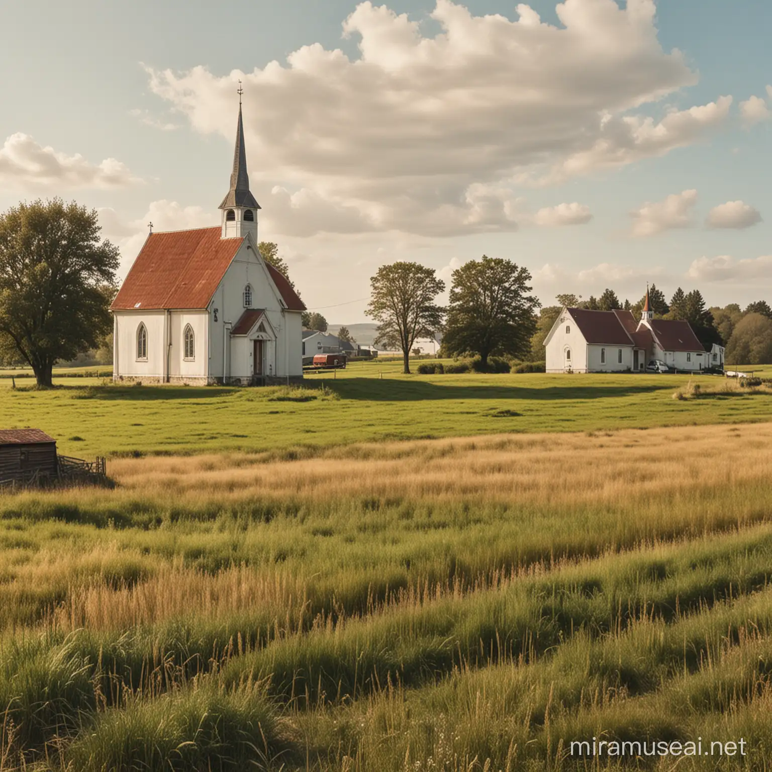 Rural Landscape with Church and Cottage Propaganda Poster
