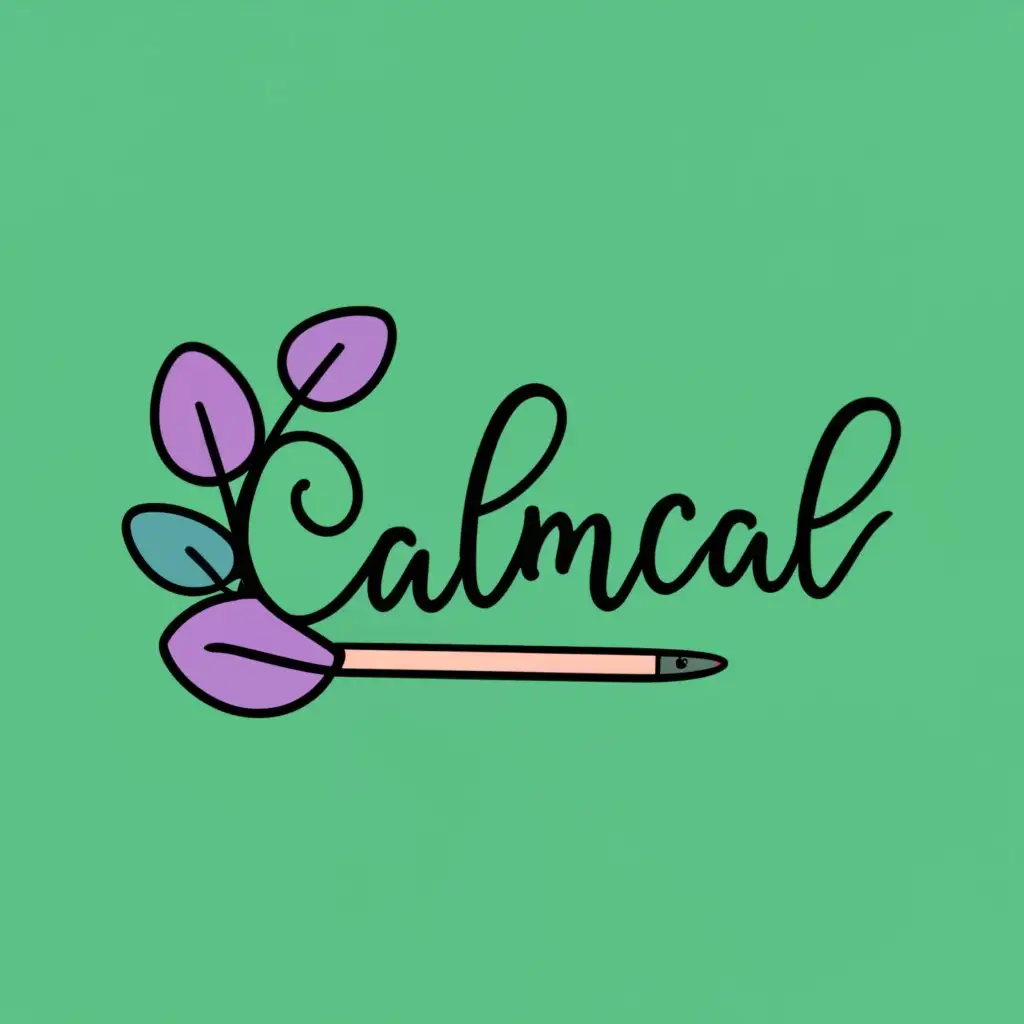 logo, lavender and eucalyptus together intertwined with a stylus, with the text "CalmCal", typography, be used in Technology industry