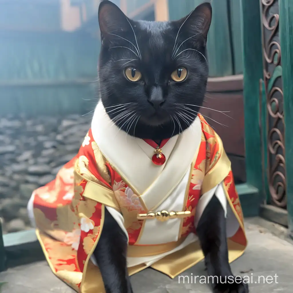 Anime Cat in Traditional Chinese Japanese Style