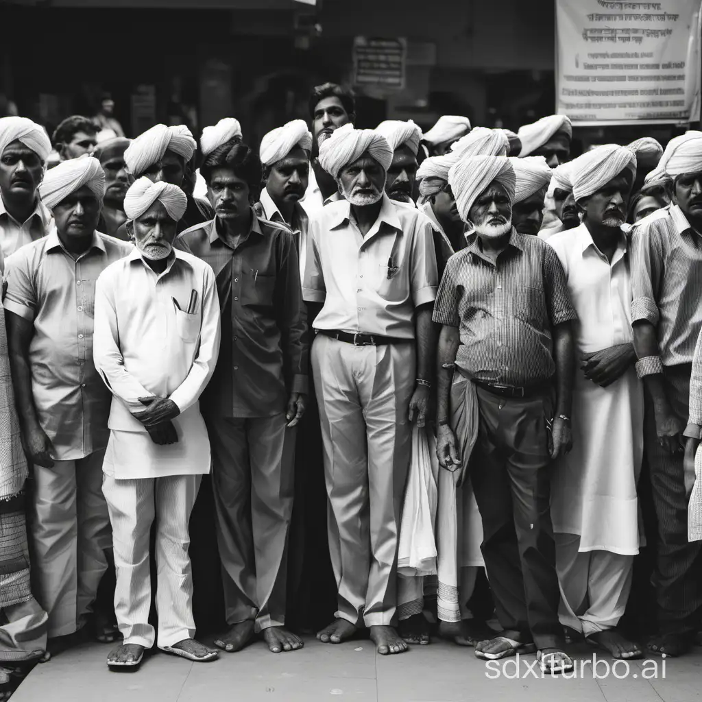 an Indian man standing in queue