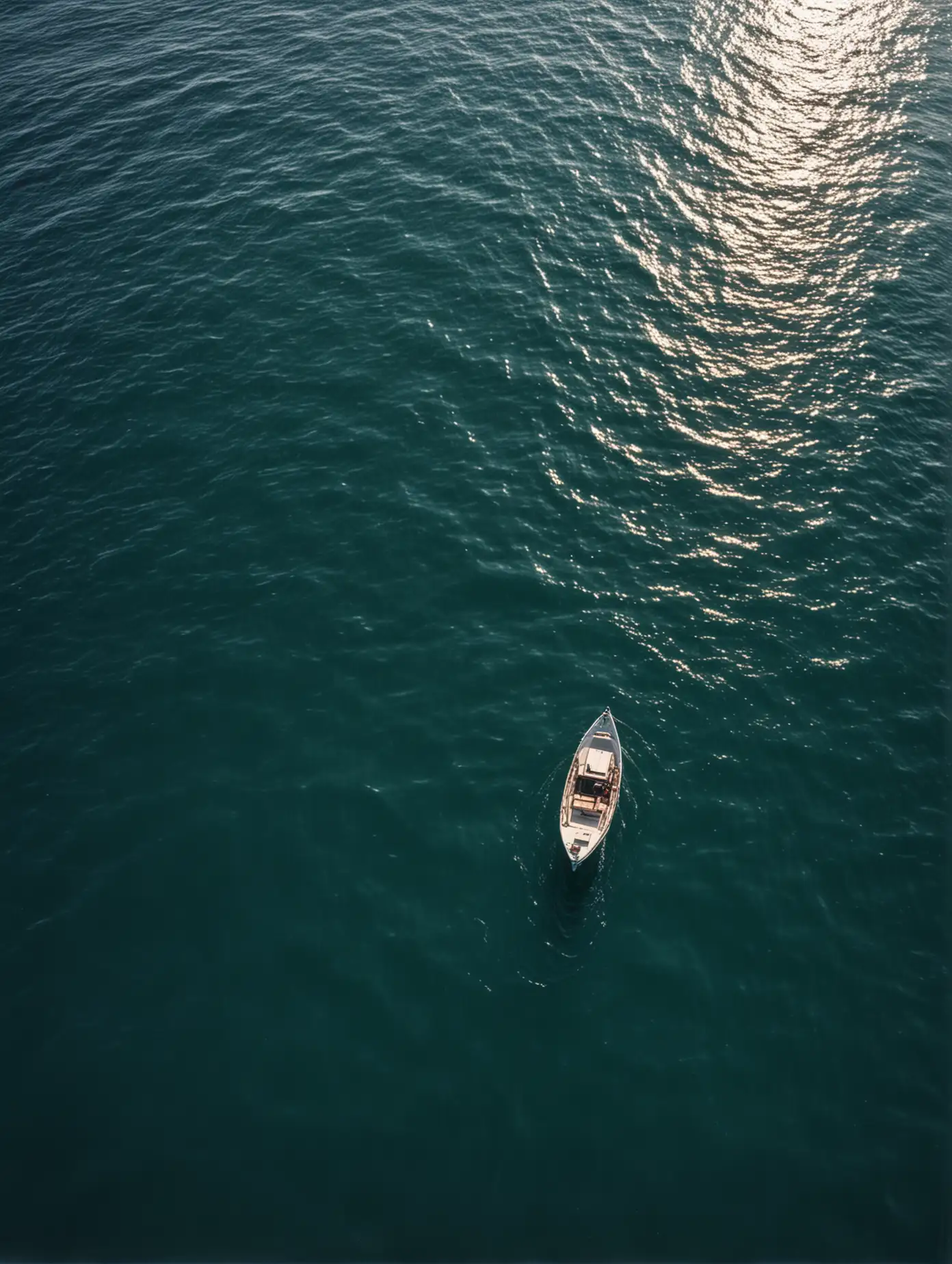 Lonely Boat Adrift on Vast Open Sea