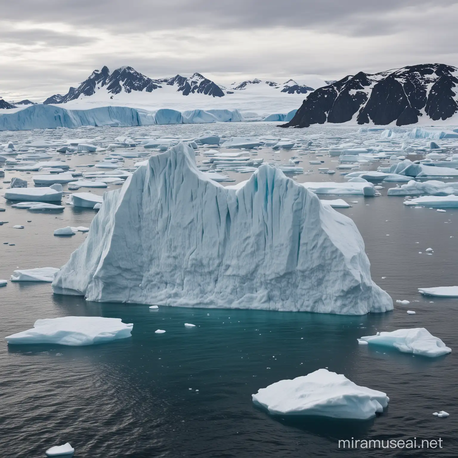 give me a single floating ice fracture in antartica with a sea background
