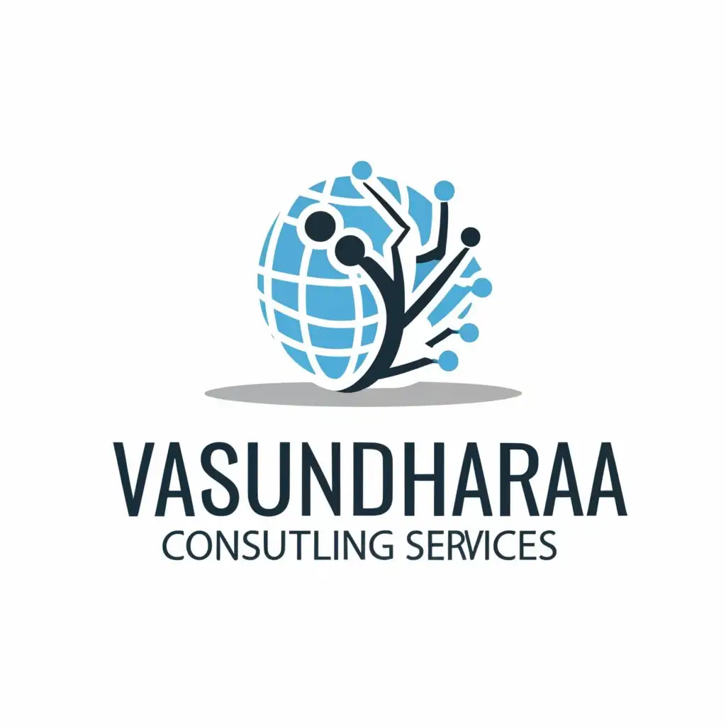 a logo design,with the text "Vasundhara Consulting Services", main symbol:Solid Blue half sphere & Half branch Printed Circuit in the shape of a Tree.,Moderate,be used in Technology industry,clear background