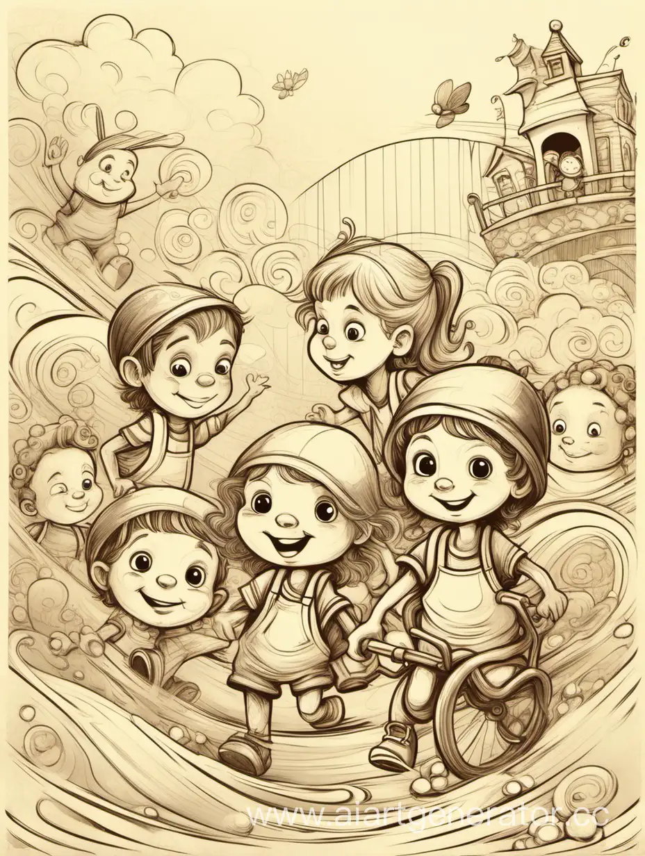 персонажей детей стиле в книжной иллюстрации для заставки детского приложения