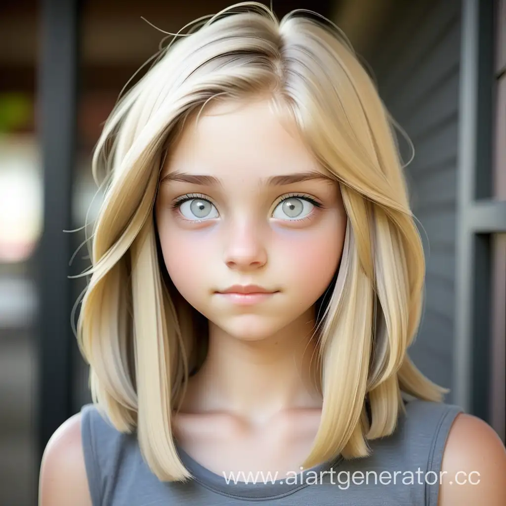 Девочка-подросток со светлыми волосами до плеч и серыми глазами