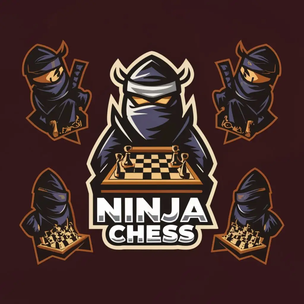 LOGO-Design-For-Ninja-Chess-Stealthy-Ninja-Figure-Against-Chessboard-Backdrop