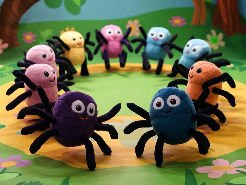 Cute-Plush-Spiders-Dancing-in-a-Whimsical-Circle