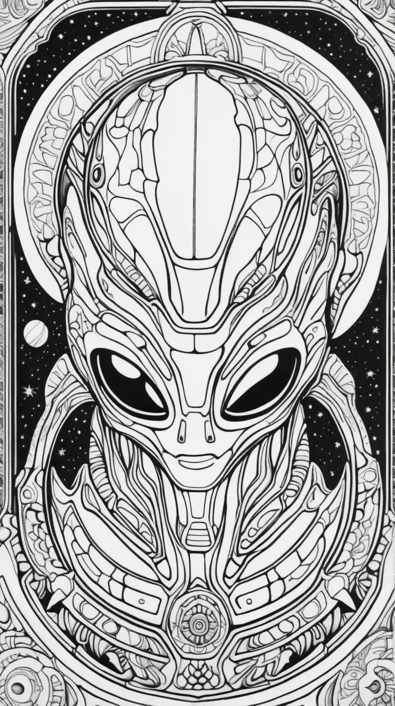 Symmetrical Alien Mandala Coloring Page for Adults