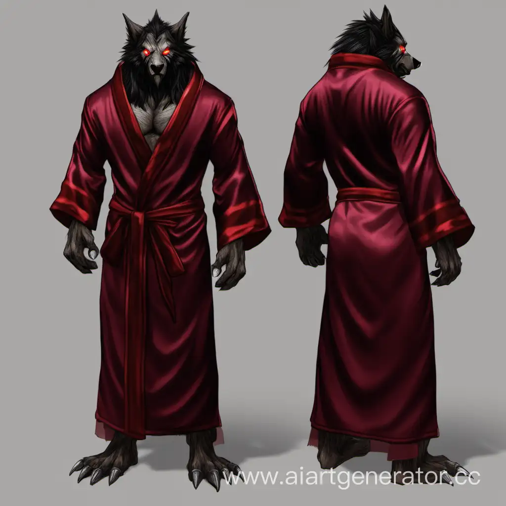 Black-RedEyed-Male-Worgen-in-Maroon-Silken-Bath-Robe-World-of-Warcraft-Fan-Art