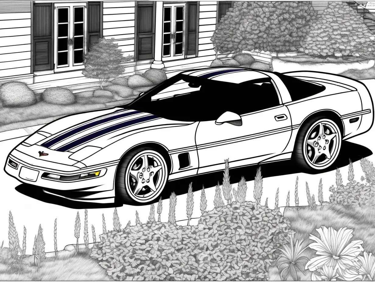 Detailed Coloring Page for Adults 1996 Chevrolet Corvette Grand Sport