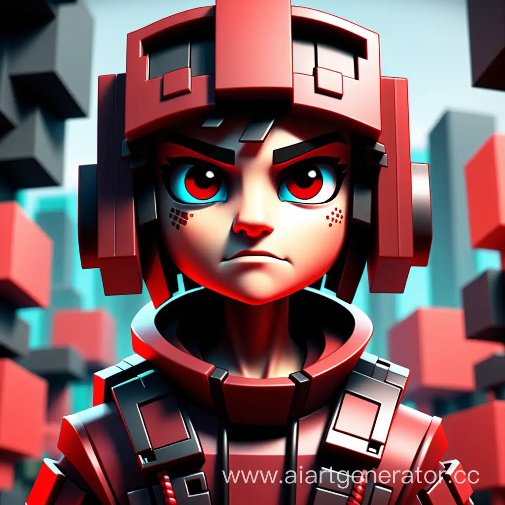 Make an avatar for a YouTube channel based on Minecraft in red colors. In the style of cyberpunk in Minecraft