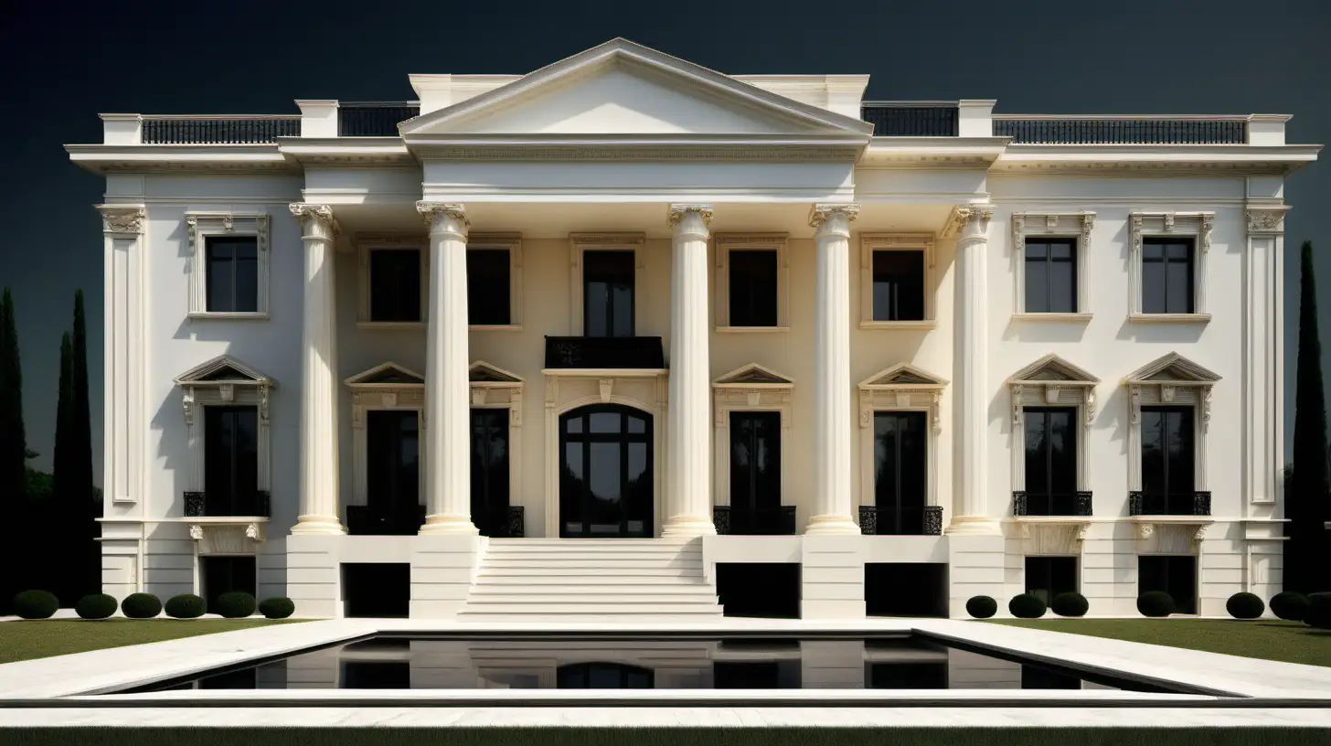 Neocalssical Villa Home; ivory, limestone, black;
