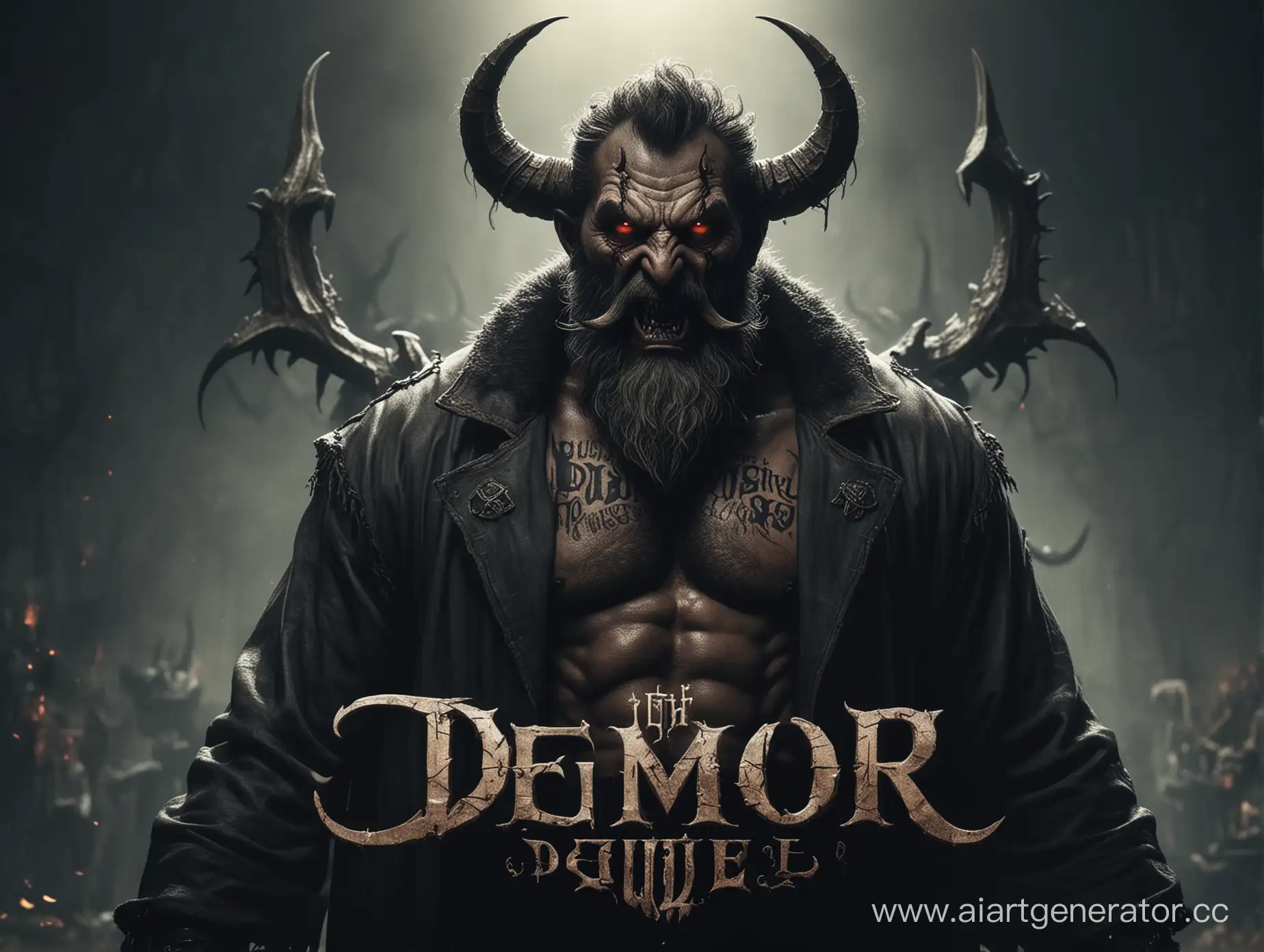 4k picture, 1920 by 1080, Gumer logo, demon,Devil, with beard, GUMER chest inscription, hell
