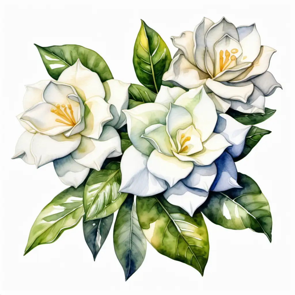 Watercolor painting of gardenia flowers