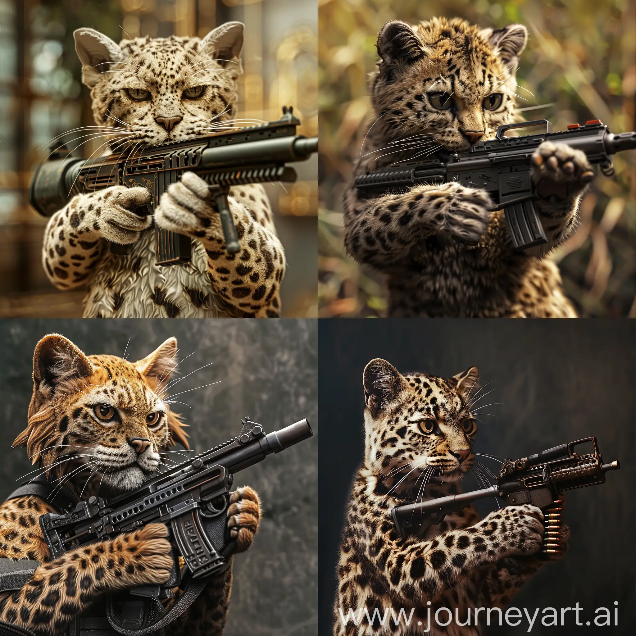 Leopard-Cat-with-Gepard-Submachine-Gun-Realistic-Wildlife-Art
