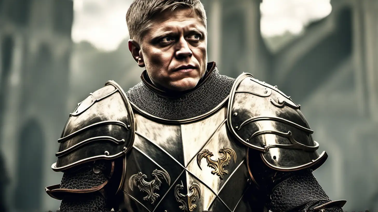 Robert Fico as a medieval knight in shiny armour victorious and joyfull Game of Thrones tribute