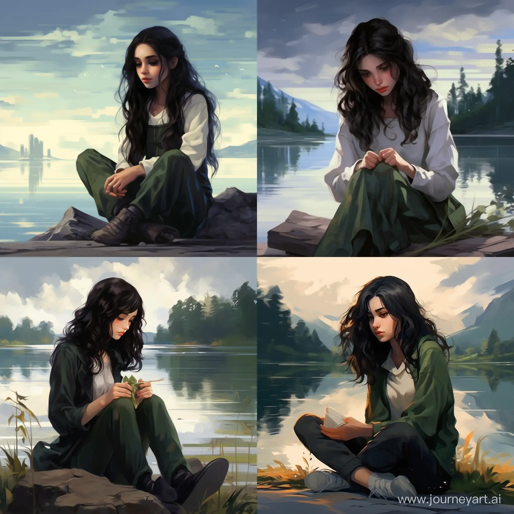 Melancholic-Slytherin-Teen-by-the-Lake-DarkHaired-Girl-with-Lighter-at-Hogwarts