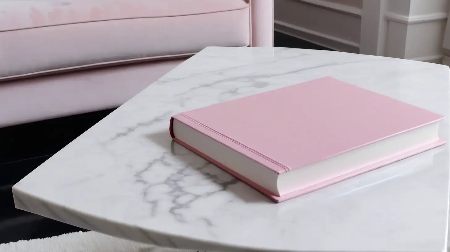Pink Book on White Marble Coffee Table Elegant Side View