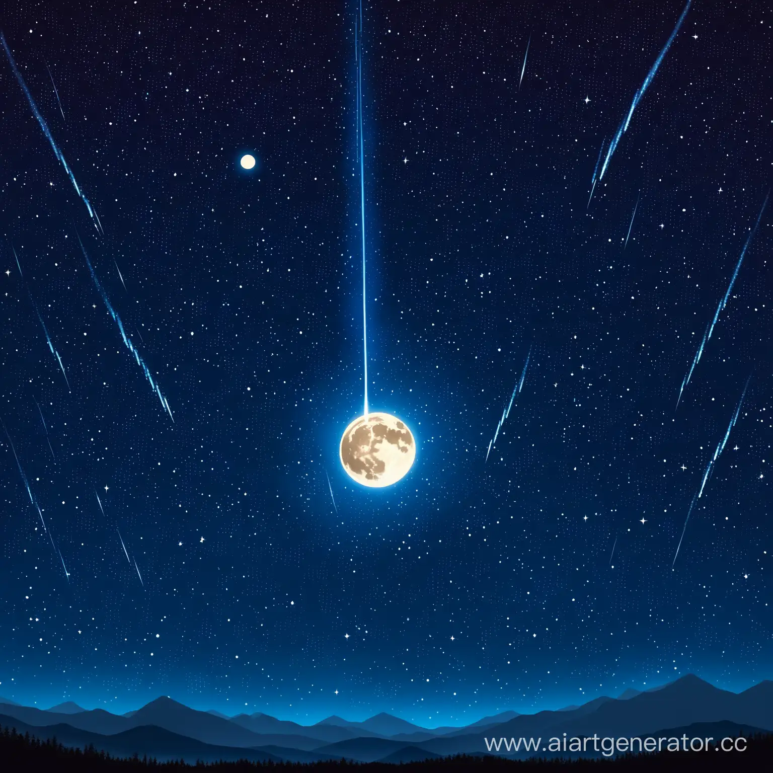 Starry-Night-Sky-with-Meteor-Shower-and-Full-Moon