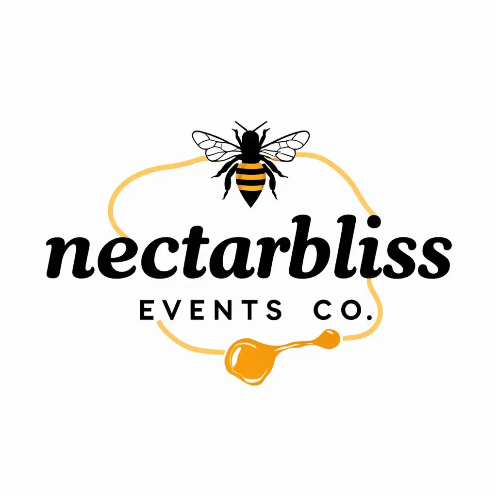 logo, honey, bees, white background, with the text "NectarBliss Events Co.", typography, be used in Events industry