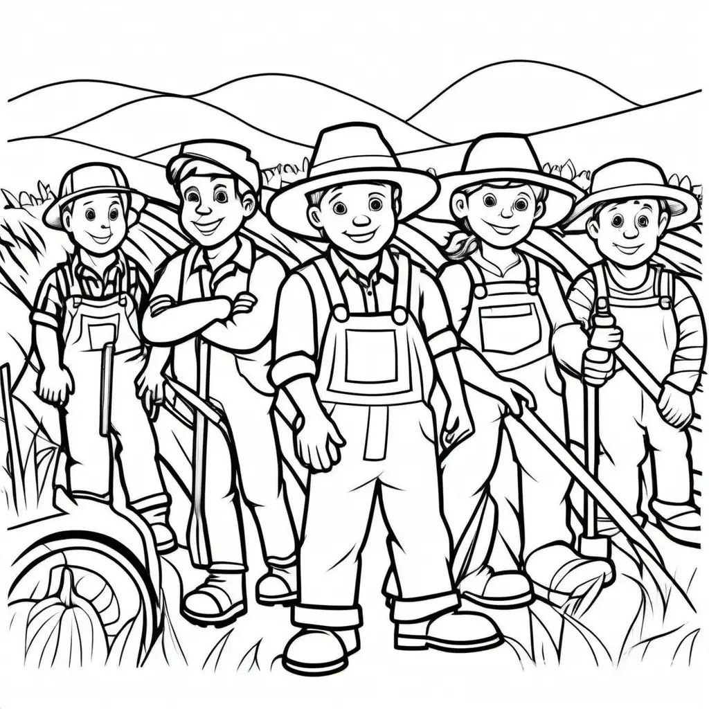Farmers protesting, Coloring Page, black and white, line art, white background, Simplicity, Ample White Space. The background of the coloring page is plain white to make it easy for young children to color within the lines. The outlines of all the subjects are easy to distinguish, making it simple for kids to color without too much difficulty