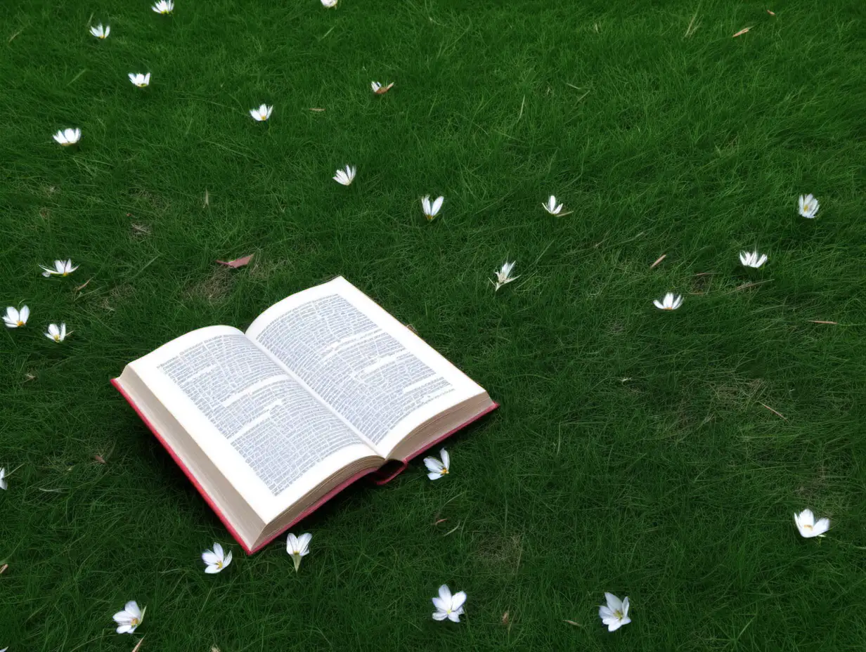 early spring, park, on the grass lies a book