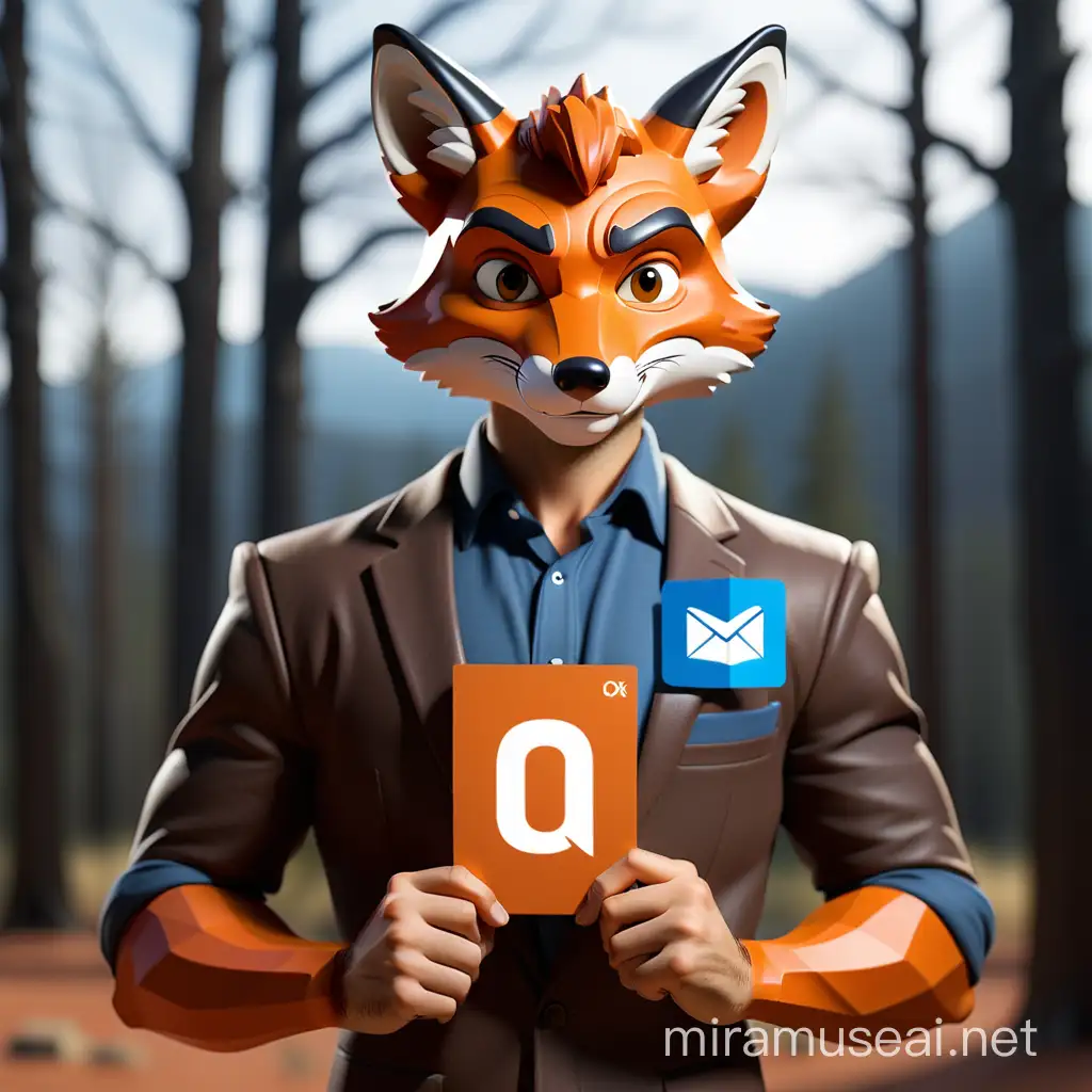 Stylish Fox Man Holding Outlook Logo Modern Tech Concept Art