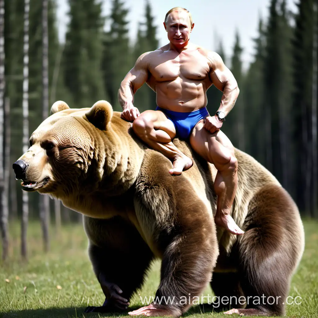 Vladimir-Putin-Bodybuilder-Riding-a-Bear-Strength-and-Leadership-Display