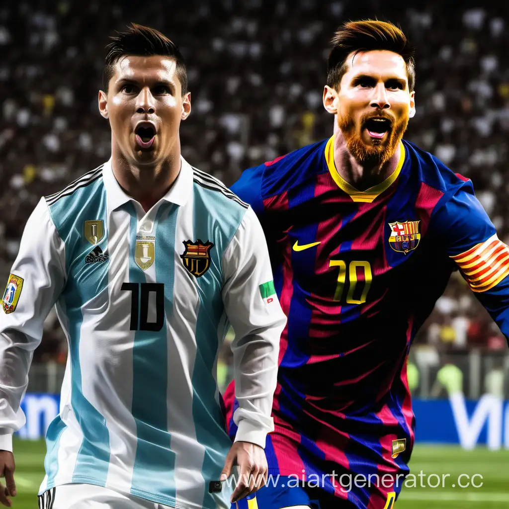 Ronaldo and Messi Soccer Legends in Intense Onfield Showdown | AI Art ...