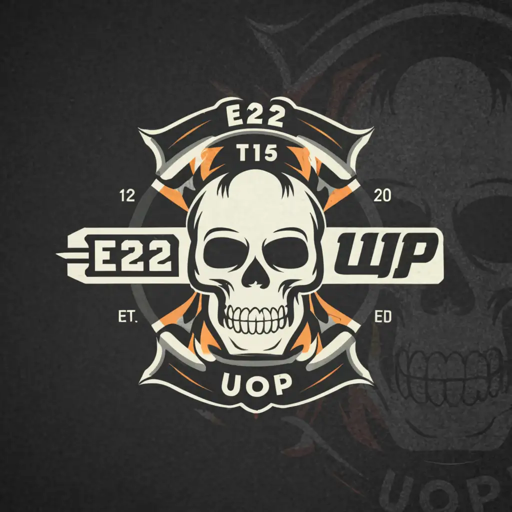 a logo design,with the text "E22 T15 UoP", main symbol:Skull,Moderate,clear background