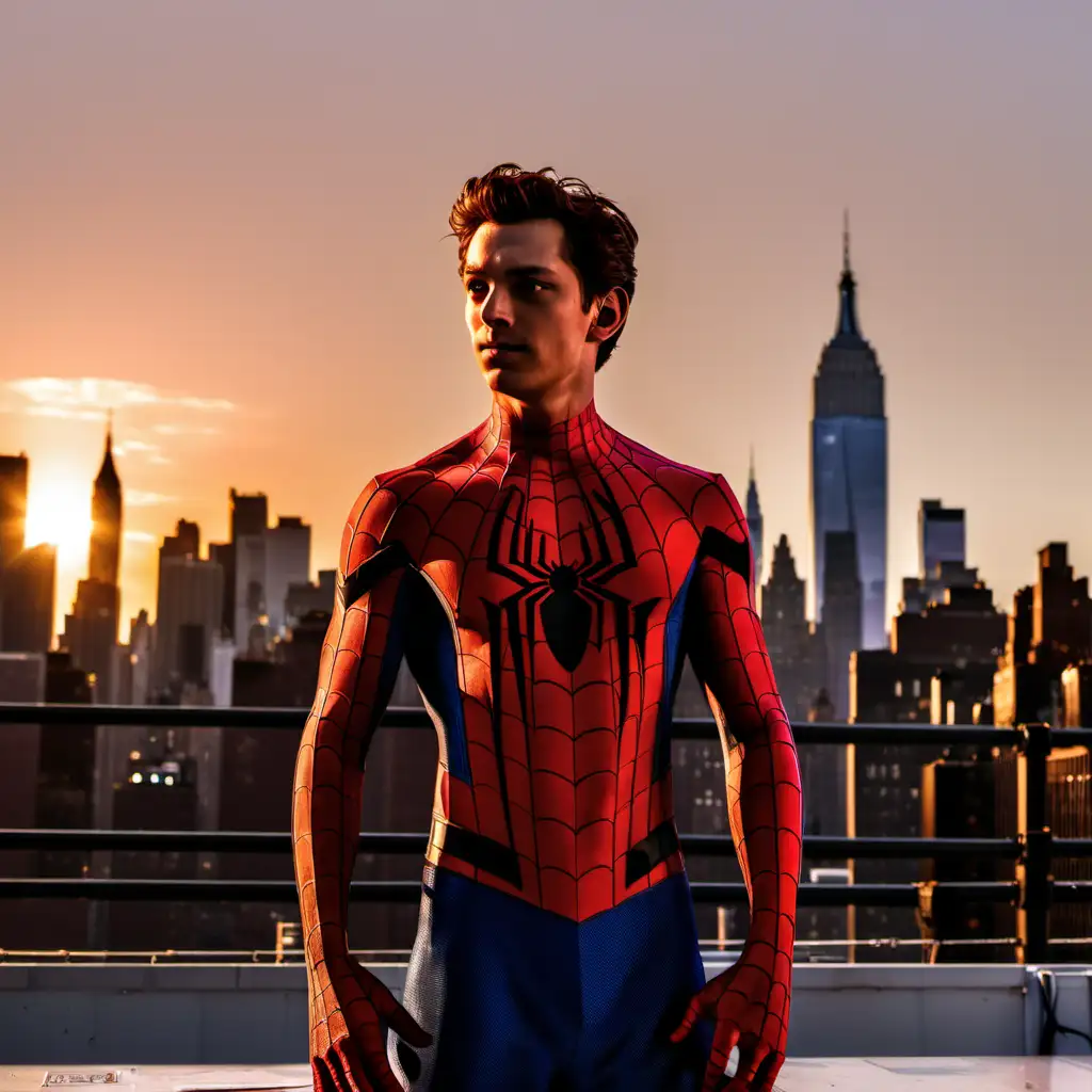 Spider-man, New York rooftop, sunset, shirtless